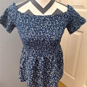 Old Navy Blue Floral Off-Shoulder Blouse